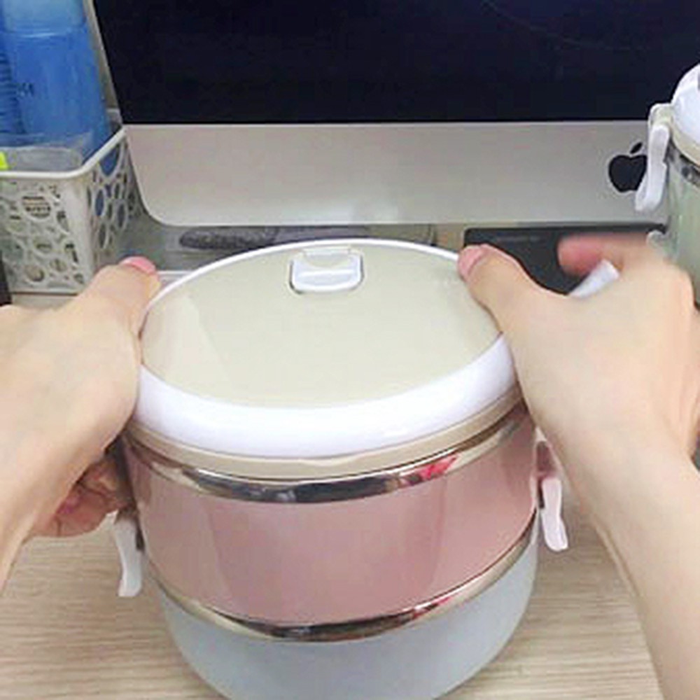 Cặp lồng 2 tầng ruột inox - Cặp lồng cơm lúa mạch ruột inox 2 tầng - Hộp cơm ăn trưa 2 tầng