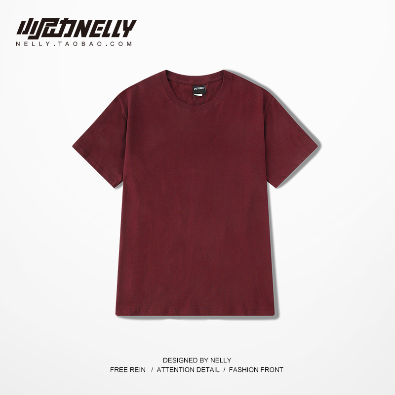 Áo phông Nelly Heybig tay ngắn basic trơn màu đỏ đô chất cotton 100%