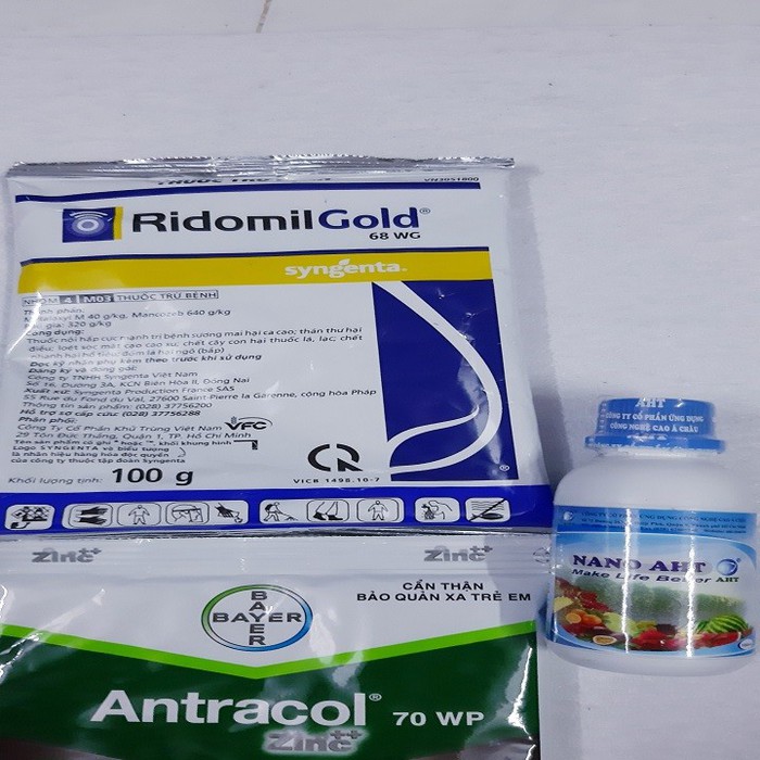 Bộ 3 phòng và trừ bệnh cho cây ( 1 gói Ridomil gold+ 1 gói Antracol+ 1 chai Nano bạc AHT 100ml)