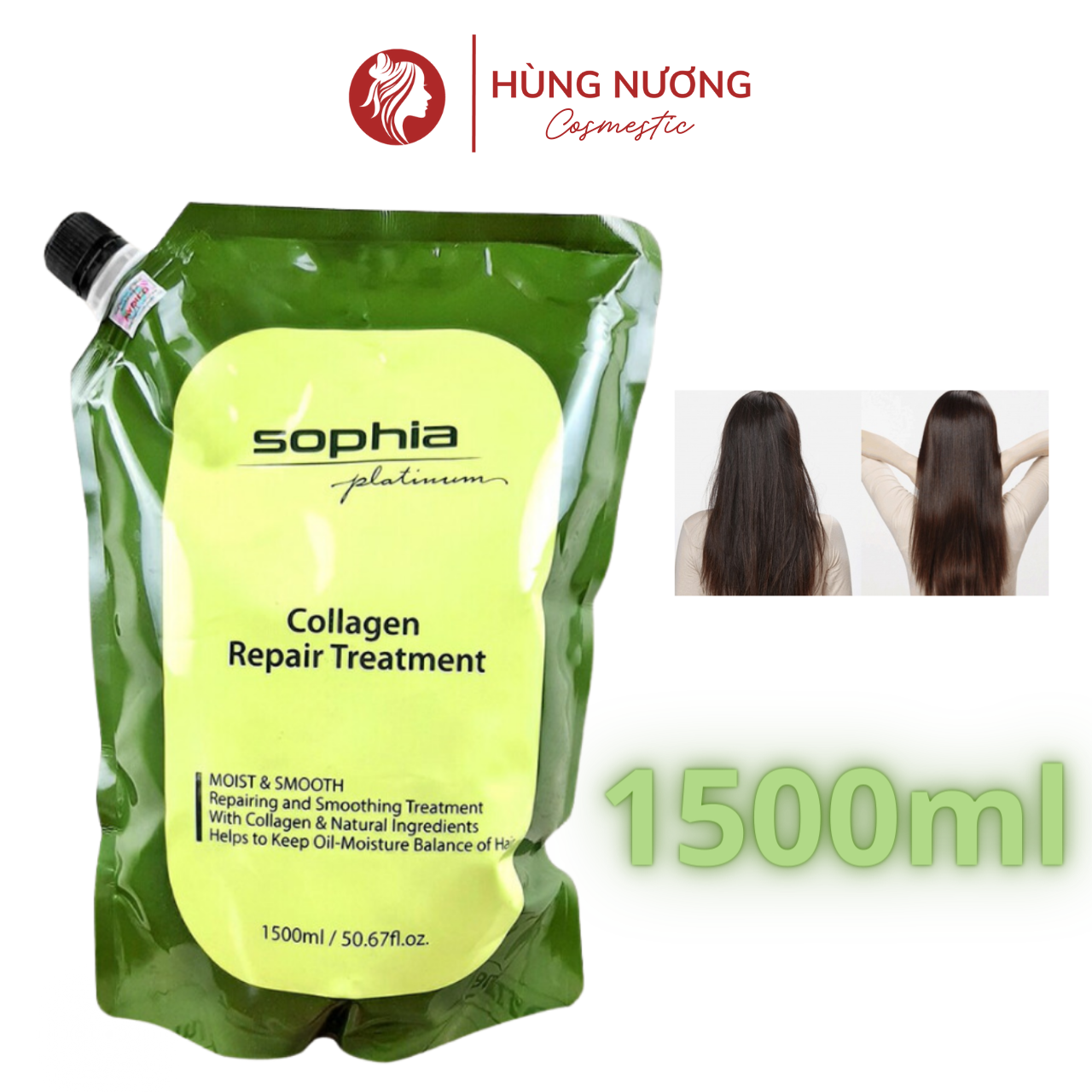 Ủ tóc Collagen Sophia phục hồi tóc hư tổn siêu mềm mượt chuẩn salon,Kem ủ tóc Collagen Sophia, Dầu hấp Sophia 1500ml