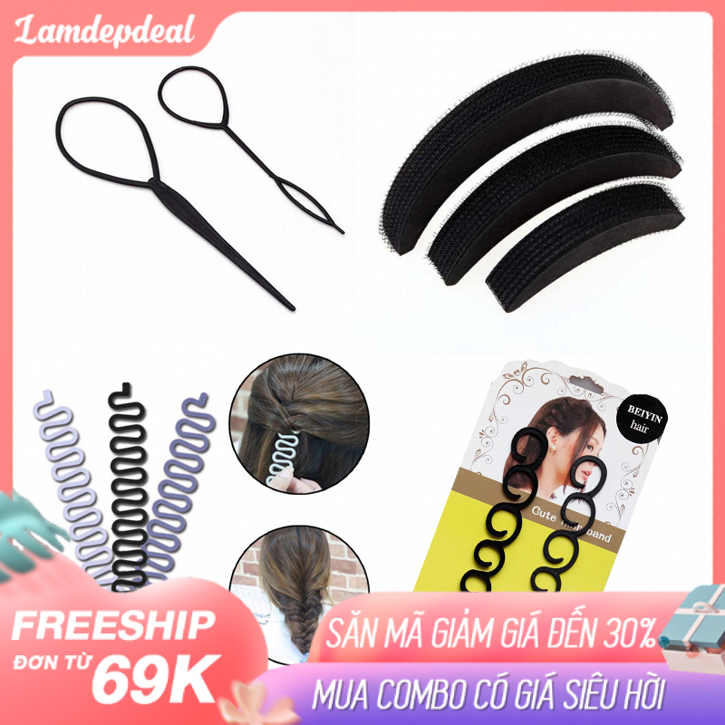 Lamdepdeal -  Combo 4 dụng cụ tạo kiểu tóc cho bạn gái thoải thích sáng tạo kiểu tóc cho riêng mình - Dụng cụ tết tóc, thắt bím tóc - Dụng cụ làm tóc.