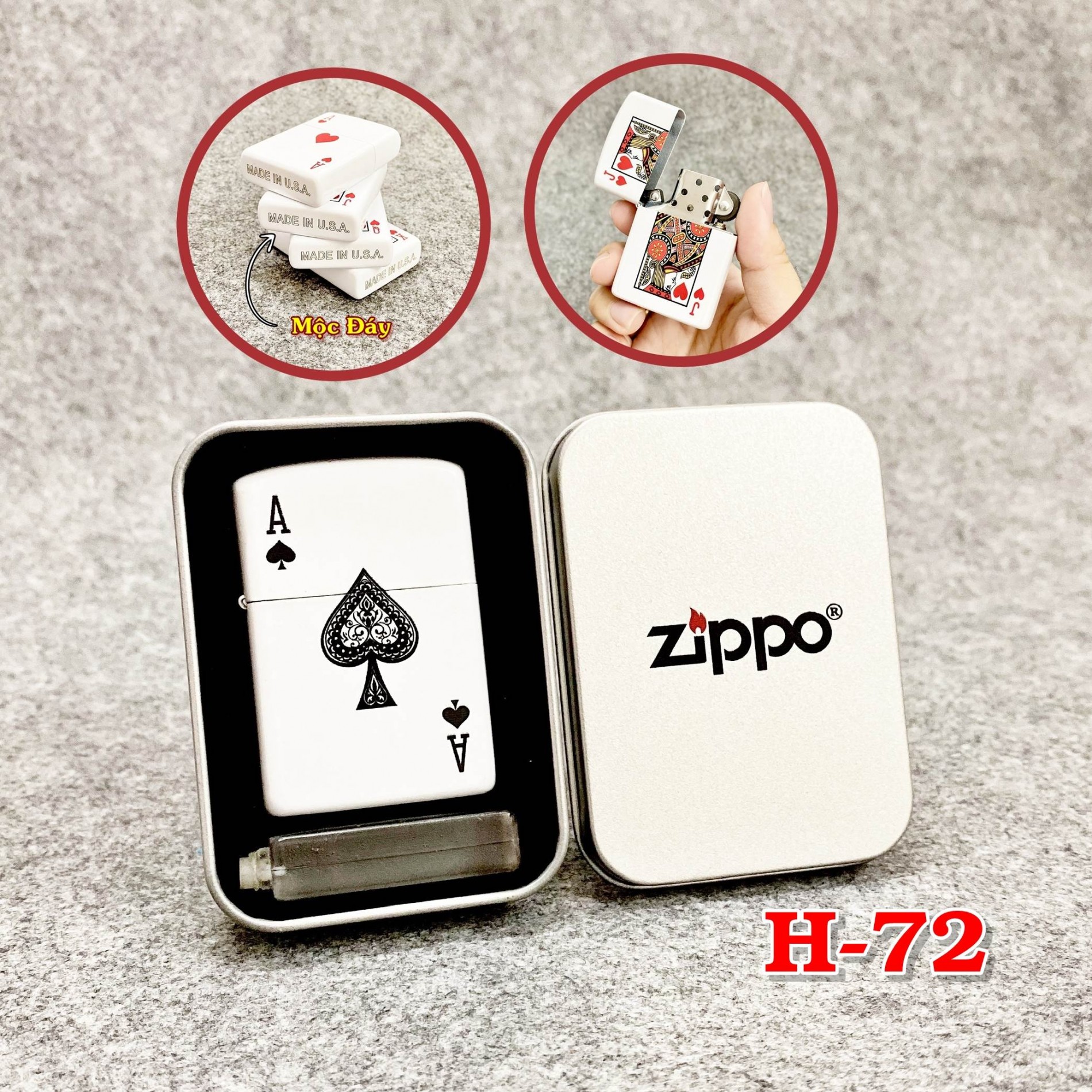 BẬT LỬA ZIPPO 2 MẶT HÌNH LÁ BÀI "ÁT BÍCH" - (XÀI XĂNG)