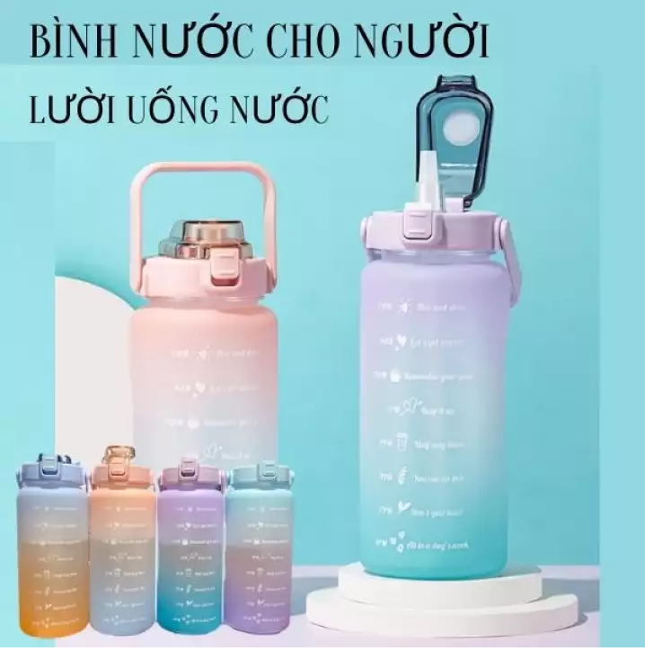 (XẢ HẾT - GIẢM 60%) Bình Nước 2 Lít Tặng Kèm Sticker Có Vạch Báo Giờ Uống Nước Tiện Lợi Chất Liệu Tốt An Toàn Cho Sức Khỏe, bình nước cute nữ, bình đựng nước 2 lít, bình đựng nước, bình nước tập gym, bình giữ nhiệt 2 lít