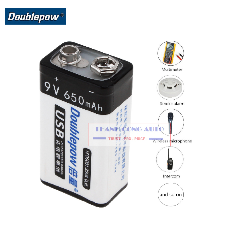 01 viên Pin Sạc Cổng Micro USB Doublepow 9V 6F22 650mAh