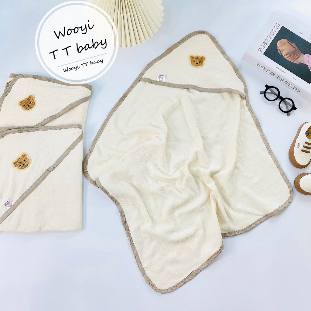 Ủ Xô Muslin gắn gấu bông xù Wooyi