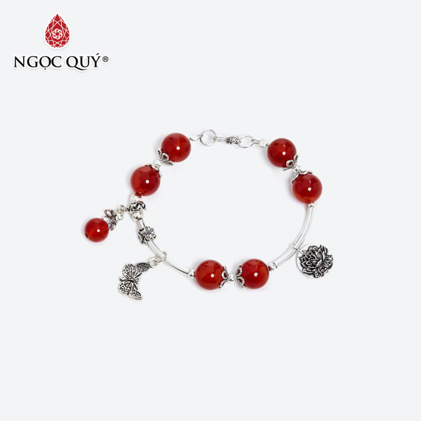 Vòng tay đá tự nhiên charm bướm và sen bạc - ngọc quý gemstones