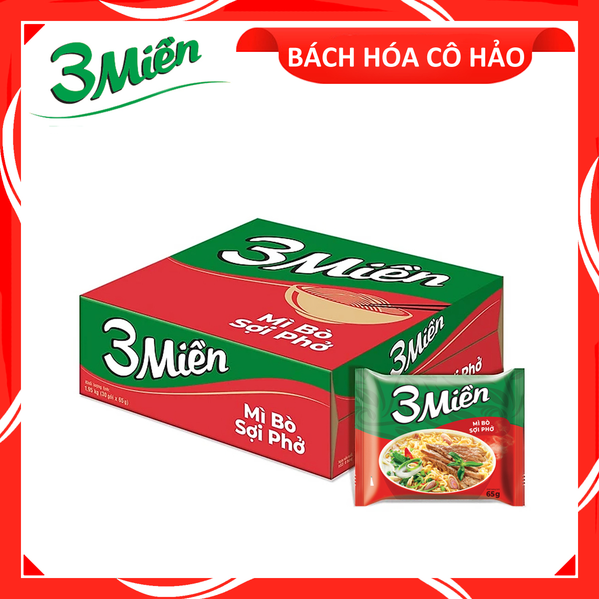 THÙNG 30 GÓI MÌ BÒ SỢI PHỞ 3 MIỀN