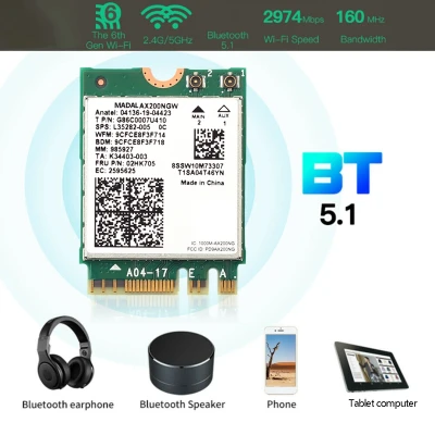WiFi Card AX200NGW WiFi 6 3000Mbps Dual Band 2.4G 5G M.2 NGFF Bluetooth 5.1 802.11Ax Adapter Network Card