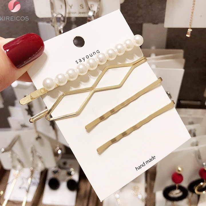 Set 4 kẹp tóc đính hạt cao cấp hàn quốc nhiều mẫu - kireicos