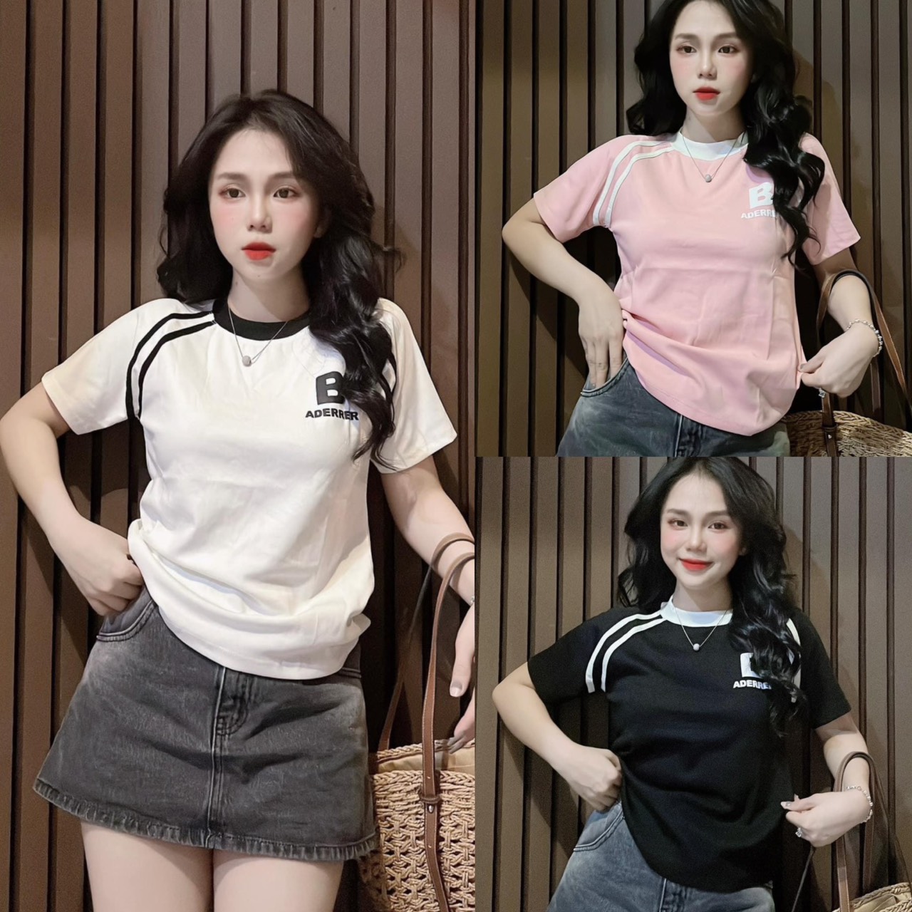 Áo thun dáng ôm nhẹ babytee hai sọc trước ( mã chữ B )