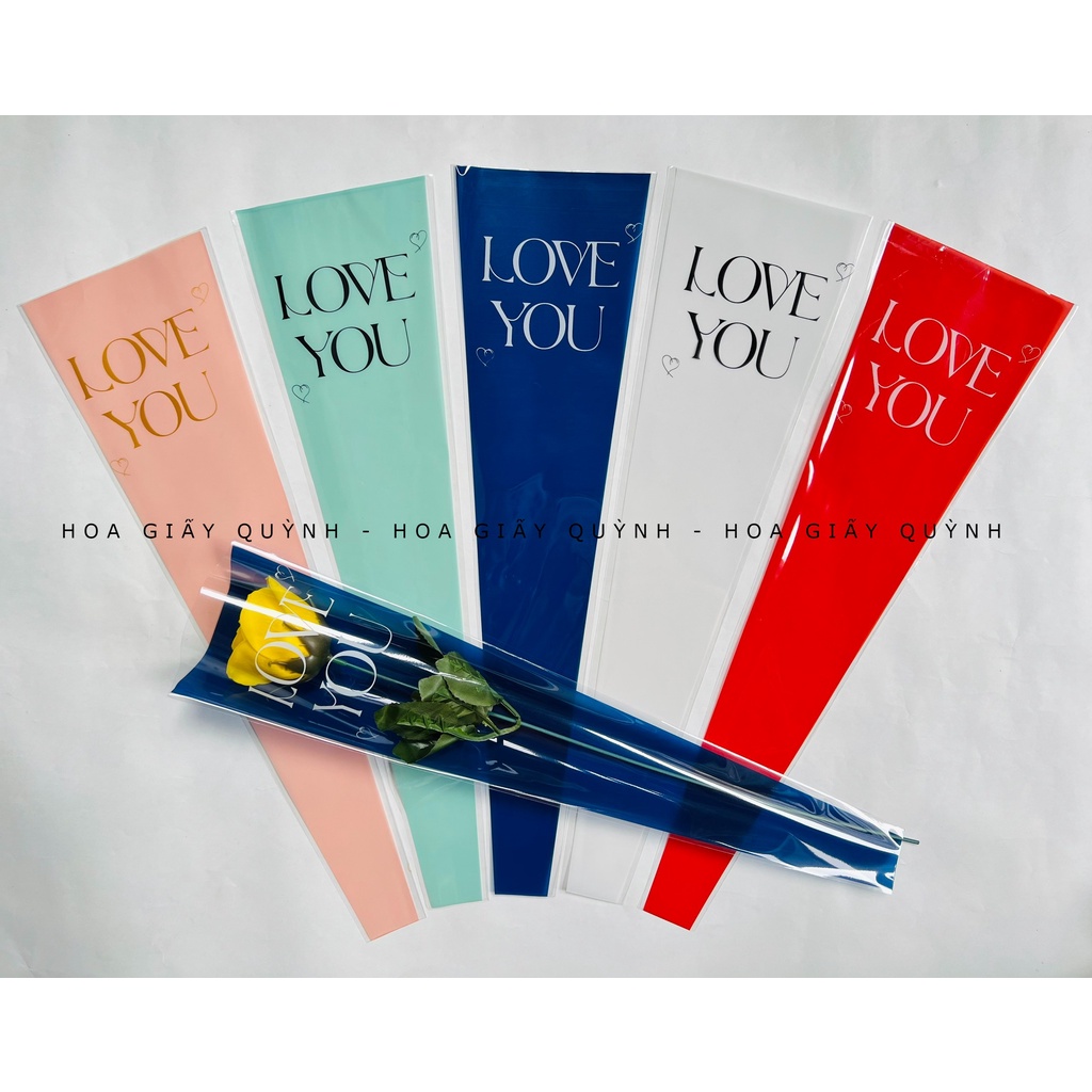 Túi kiếng màu bó hoa 1 bông - love you- xấp 50 túi
