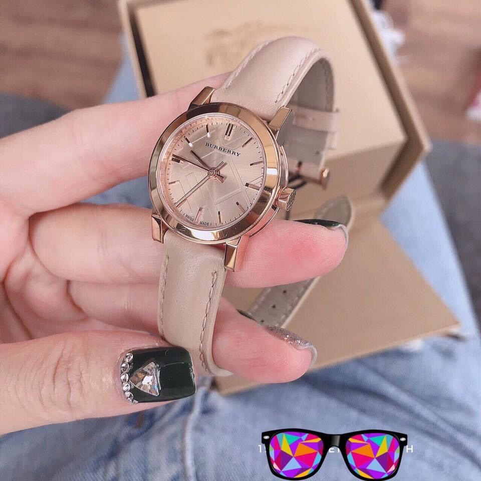 Đồng watch female leather strap Burbery size 28mm fullbox, water resistant, stainless steel shell, fashion high-end luxury