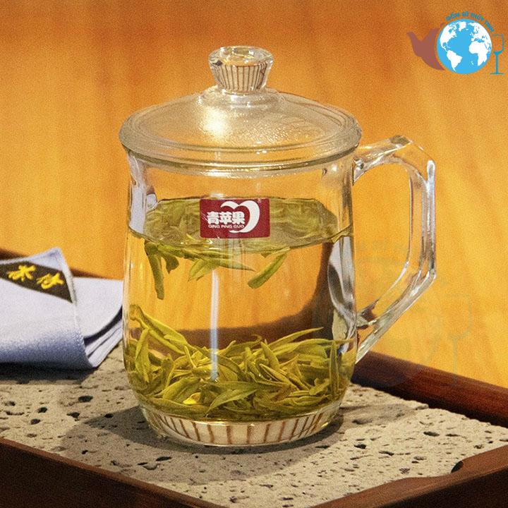 Ly thủy tinh quai cầm có nắp thủy tinh cao cấp - Ly tách thủy tinh dày chịu nhiệt EZ1029