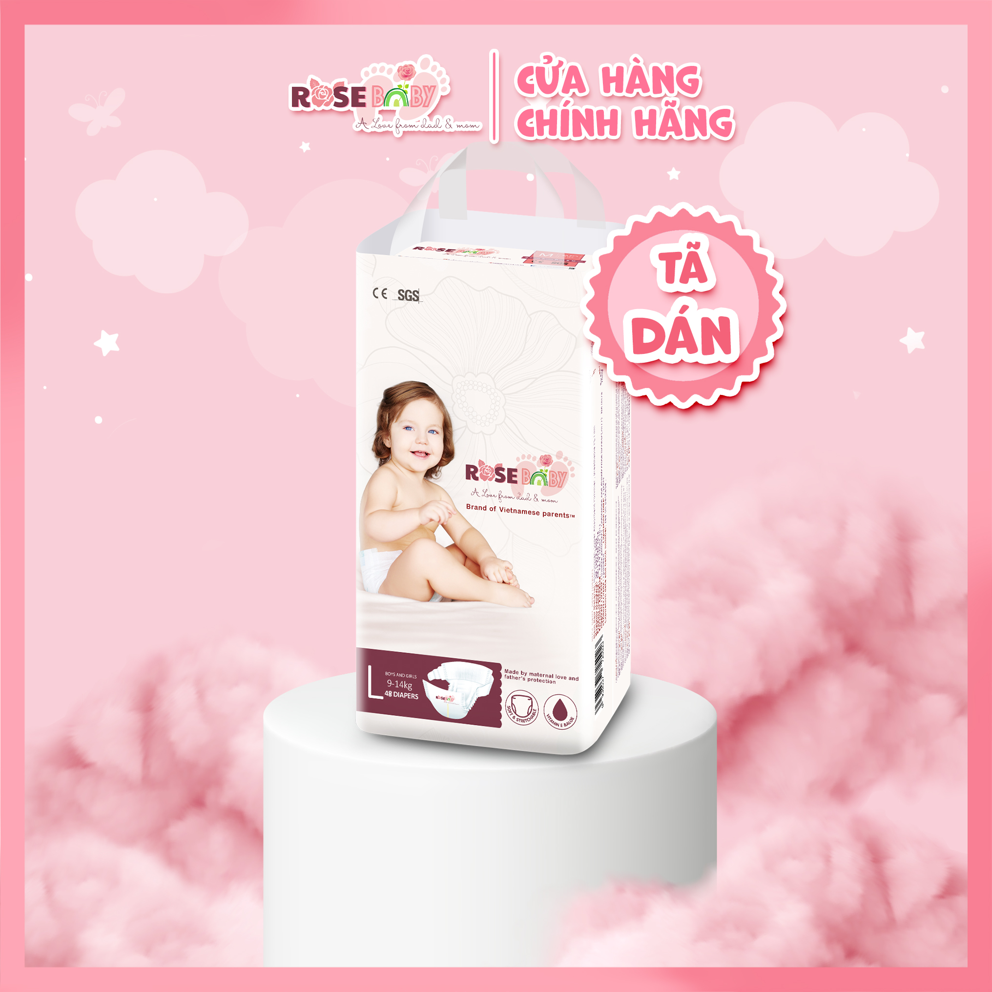 Bịch Tã Dán ROSE BABY size L (48 miếng)