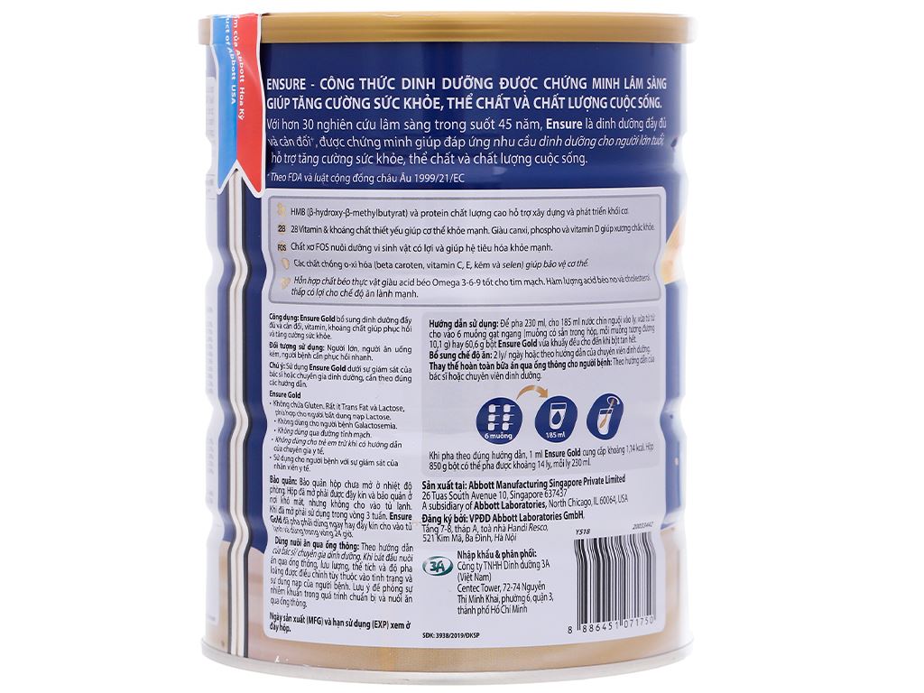 Sữa bột Ensure Gold hương lúa mạch lon 850g