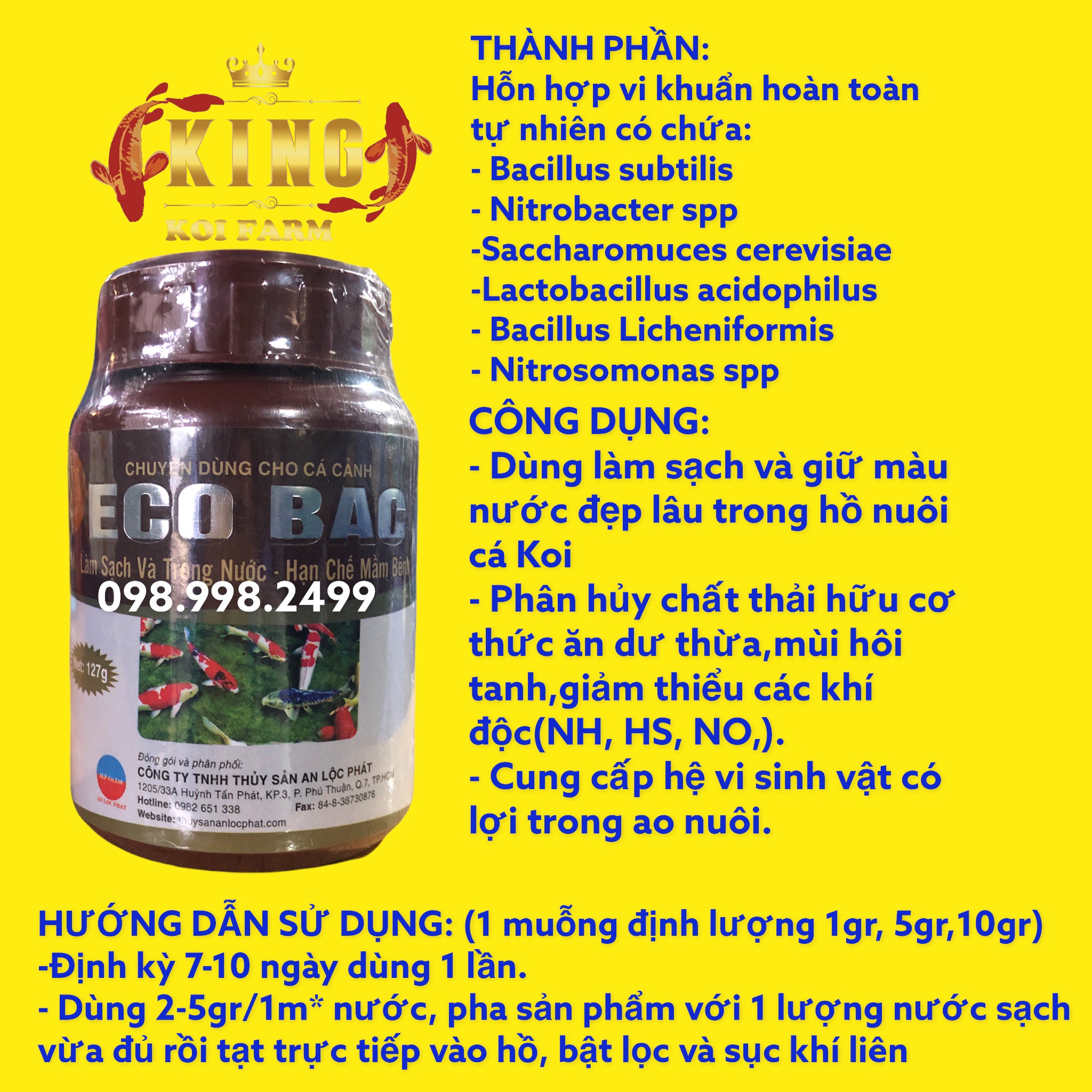 Men vi sinh hồ cá KOI ECO BAC Hủ 127g