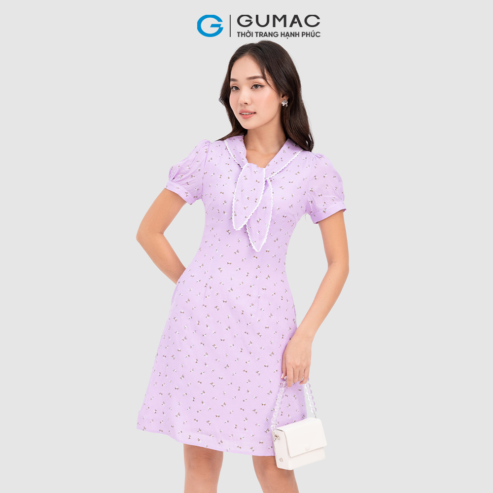 Đầm nơ cổ phối ren thời trang GUMAC DC10068