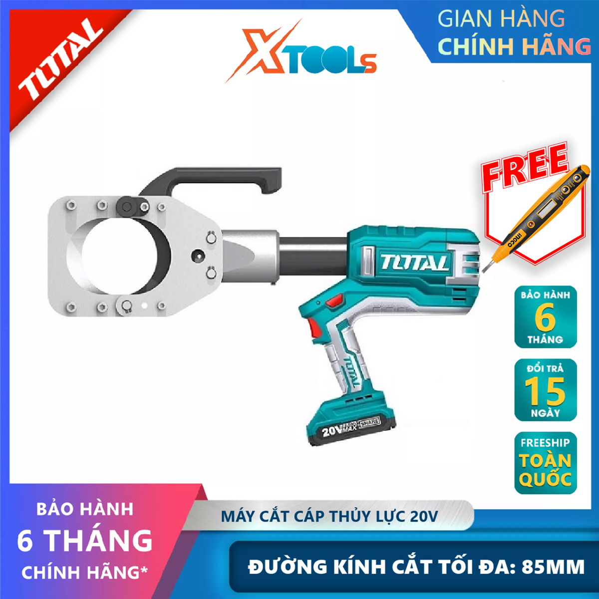 Total tctli2002 cos battery head press 20v, 16-400mm2 hydraulic cos pressing machine 12kn 42mm pressing pliers, cos xtools terminal press