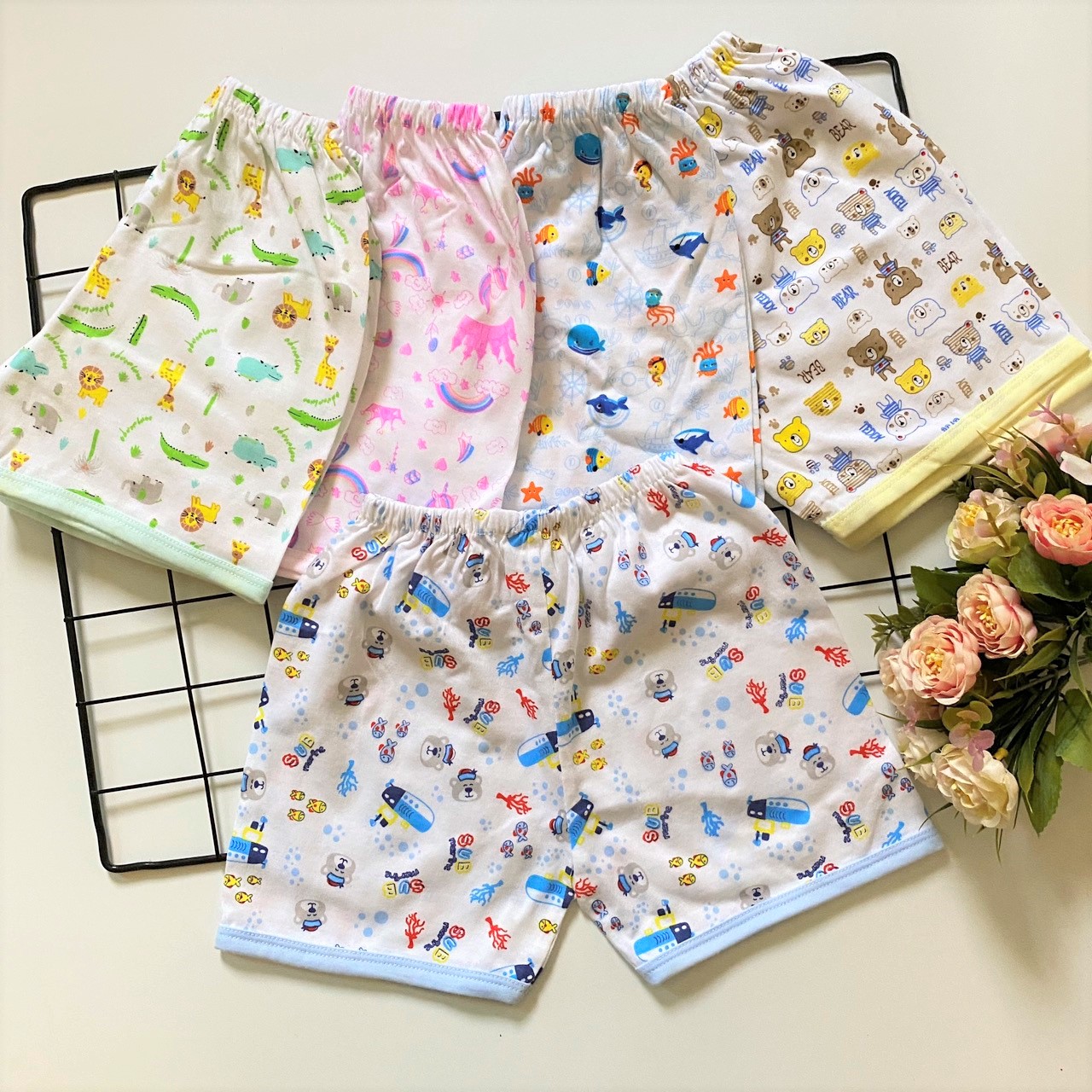 [HCM]Combo 5 Quần sơ sinh Ngắn Họa Tiết In Tràn ( 100% Cotton Cao Cấp)