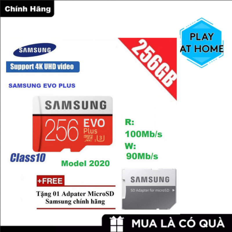 [ Giá Rẻ Bất Ngờ ] Thẻ nhớ MicroSDXC Samsung Evo Plus 256GB UHS-I U3 4K 100MB/s kèm Adapter - box Anh (Đỏ)