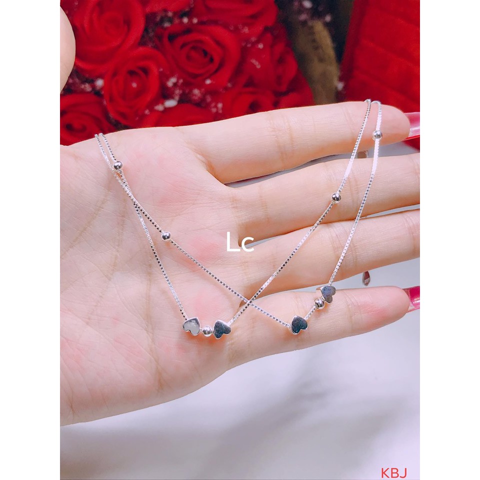 Lắc chân nữ mix trái tim và bi bạc giá mềm