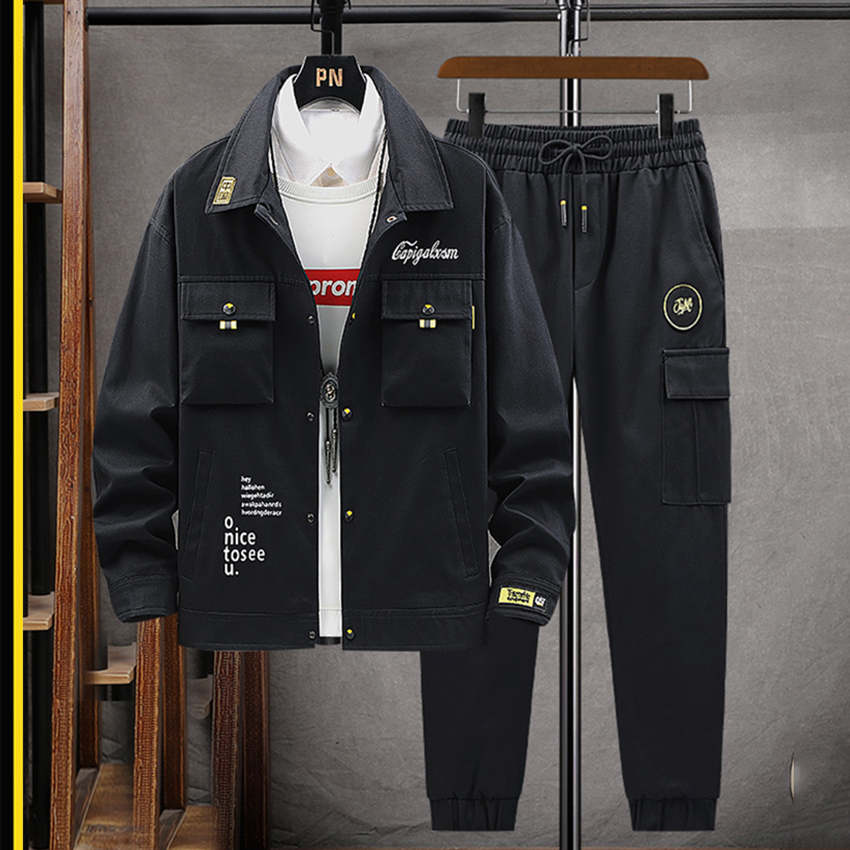 Bộ Đồ Nam Thu Đông Áo Khoác Nhẹ Cài Cúc Túi Hộp Kết Hợp Quần Jogger Bo Gấu Phối Sọc Hot Trend 2020 Thời Trang FORYOU SET NAM 90000124C