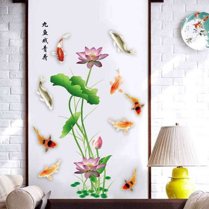 tranh decal dán tường sen cá 1m2x60cm