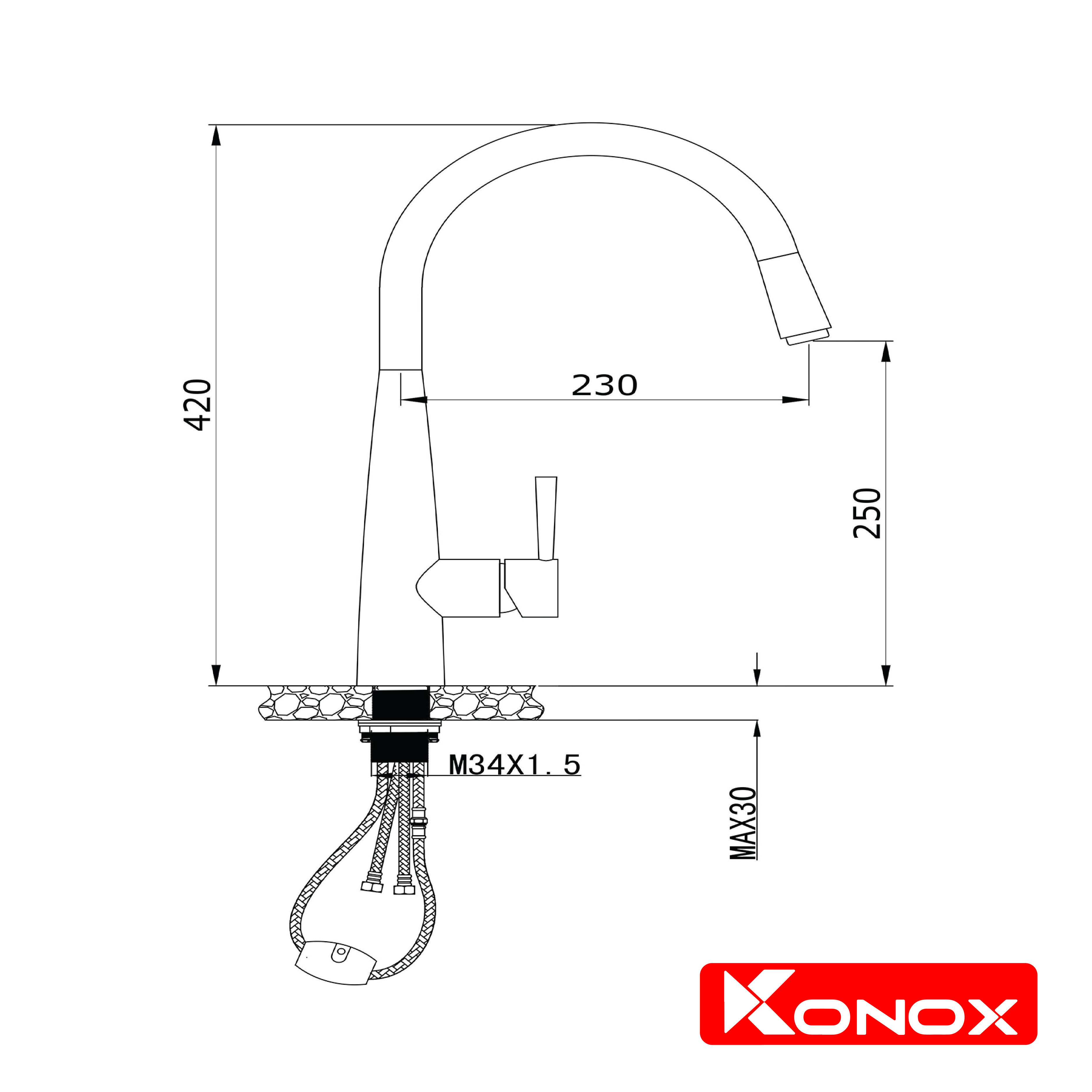 Vòi rửa bát dây rút Konox KN1901C
