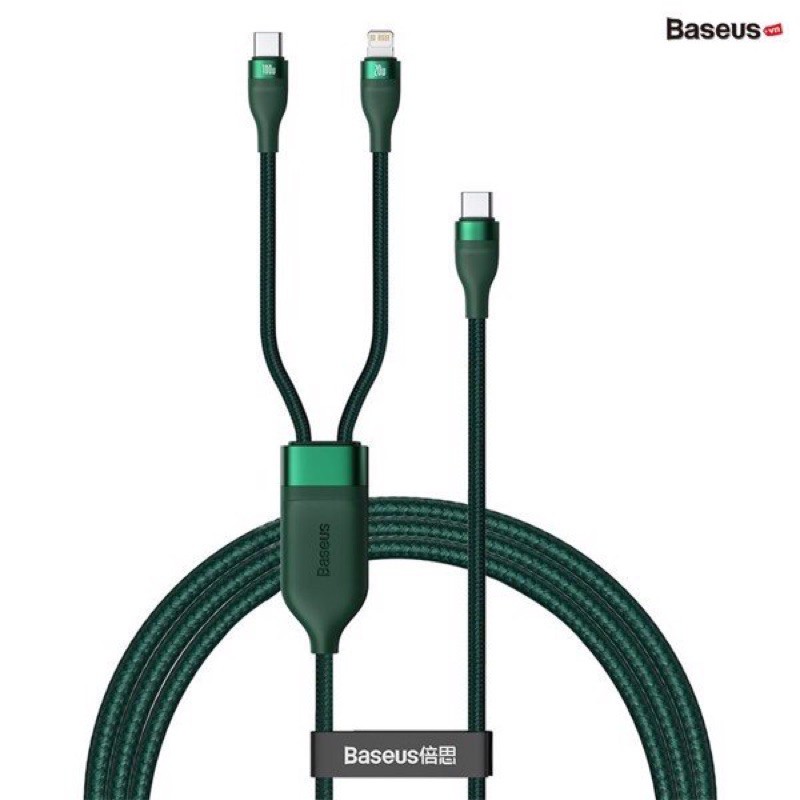 Cáp sạc nhanh 100w type c to lightning & type c baseus flash series one-for-two fast charging data cable type-c to l+c