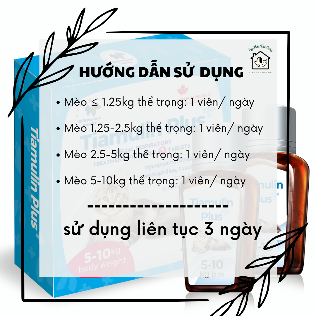Tiamulin Plus cho mèo hỗ trợ hô hấp (đủ size 0.4-10kg)