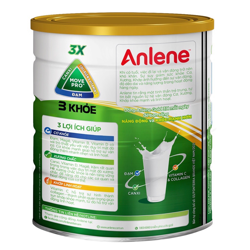 Sữa Bột Sữa bột Anlene Gold Movepro 3X Vanila 800g/Lon