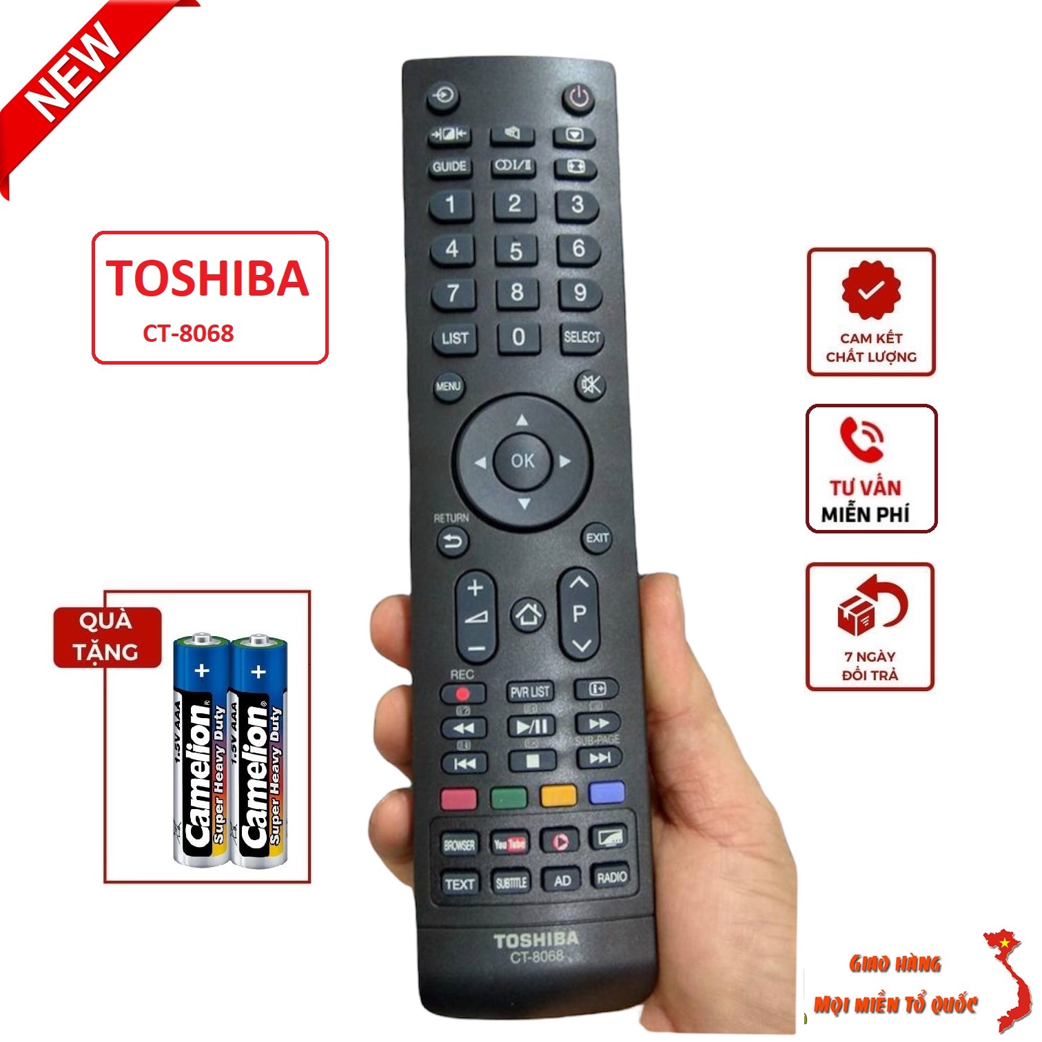 Điều khiển tivi toshiba smart CT-8068 - Hàng mới  BH đổi mới, tặng kèm pin