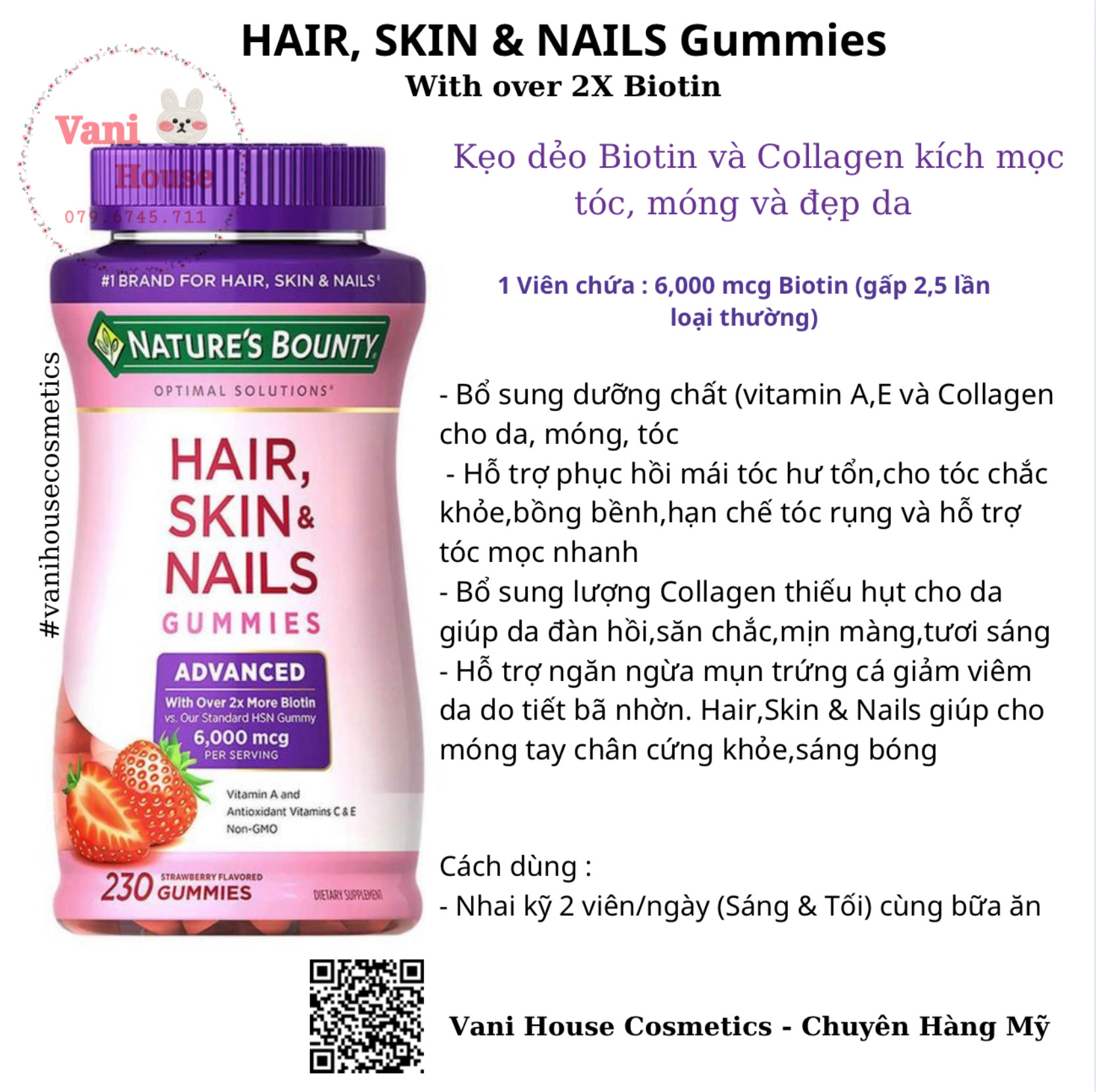 Kẹo Dẻo Nature's Bounty Hair, Skin & Nails Gummies Làm Đẹp Da, Tóc (230 Viên) Kẹo Dẻo Nature's Bounty Hair, Skin & Nails Gummies Làm Đẹp Da, Tóc (230 Viên)