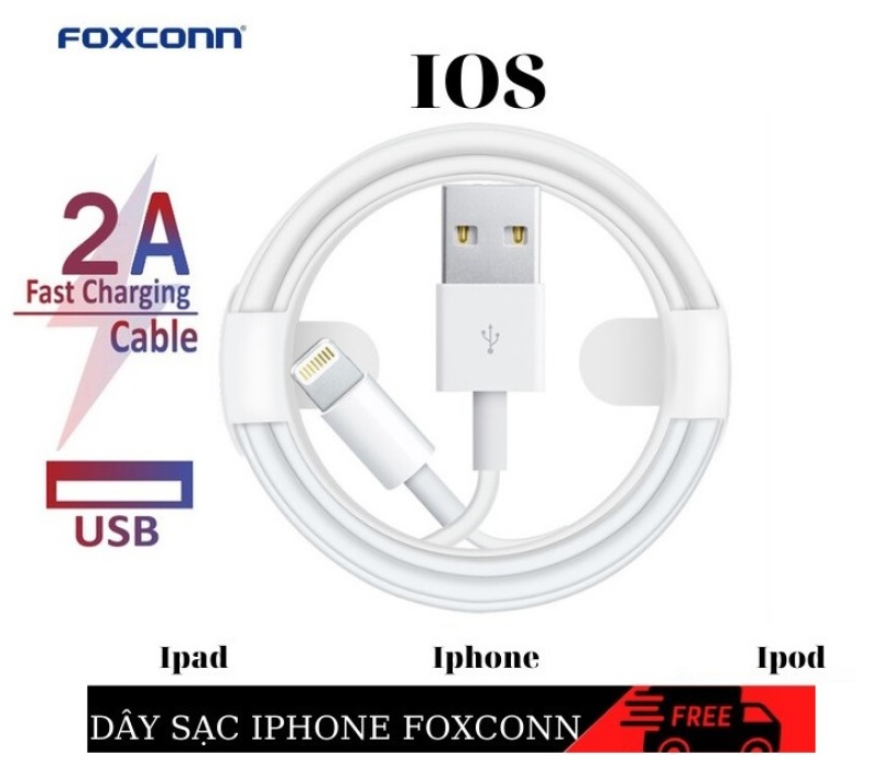 Cáp Sạc Iphone Lightning Chuẩn Foxcom Dùng Cho Các Dòng lphone 5/6/7/8/X,XR bảo hành 12 tháng LIGHTNING 1M