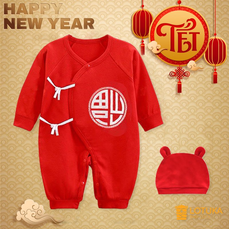 Body Buộc Dây dài tay tài lộc mẫu Quần áo trẻ em chất cotton mền mịn cho bé trai bé gái từ 0-12 tháng