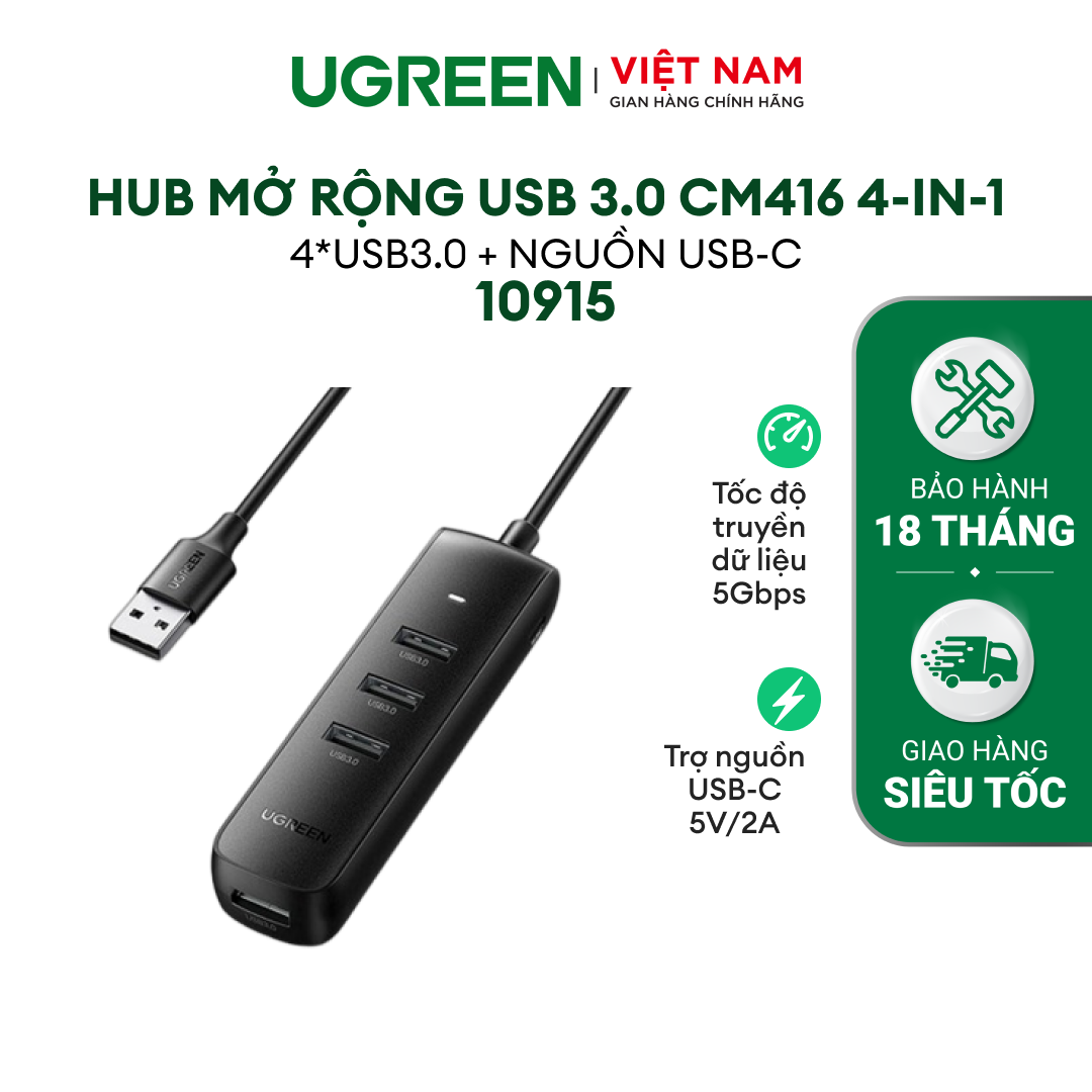 Hub mở rộng ugreen cm416 usb 3.0 sang 4 cổng usb3.0 tốc độ truyền 480mbps | khả năng tương thích rộng - bảo hành 1 đổi 1 18 tháng 10915 80657
