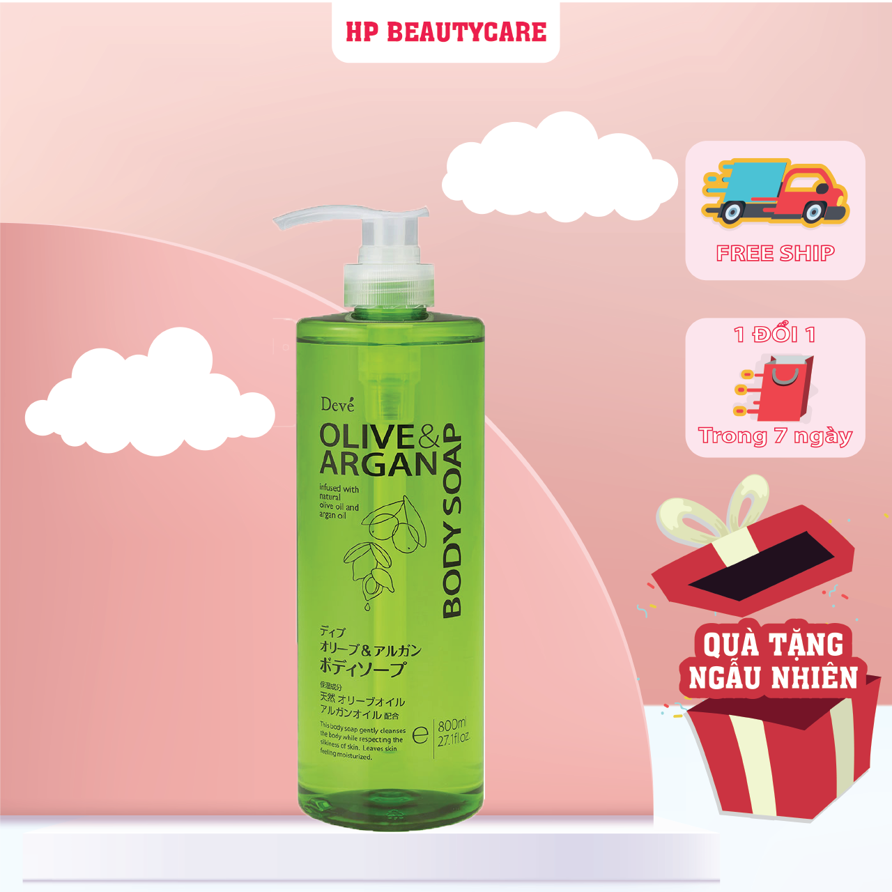 Sữa tắm trắng da từ dầu oliu deve body soap 800ml