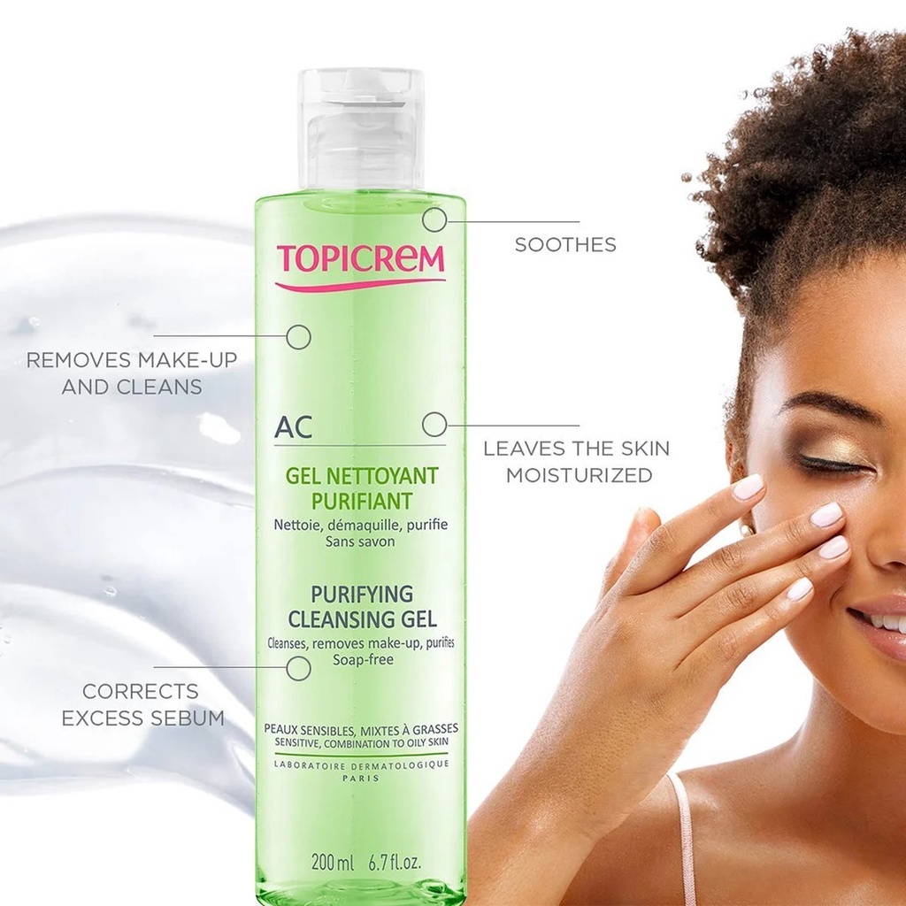 Gel rửa mặt TOPICREM Purifying Cleansing Gel [200ml] - Sữa rửa mặt Topicrem cho da dầu