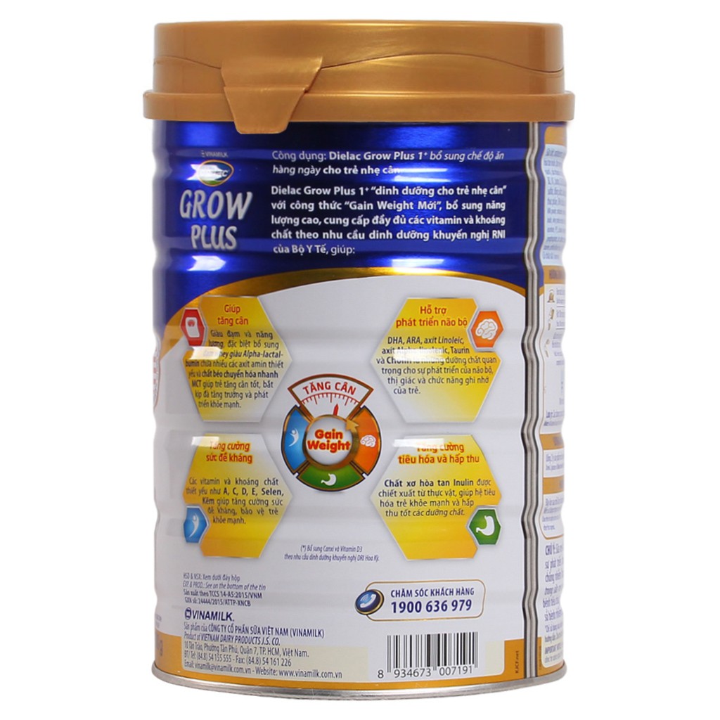 SỮA BỘT DIELAC GROW PLUS XANH 1+/2+ 900g