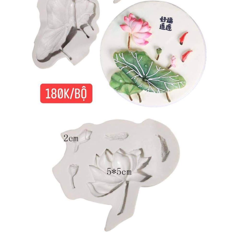 Khuôn silicon hoa sen, lá sen, gương sen, sen thái làm bánh rau câu 3d 4d nhấn xôi