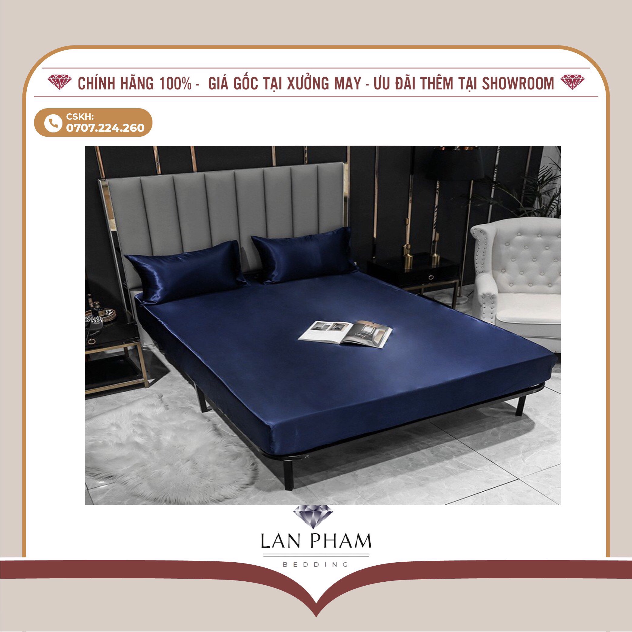 GA - DRAP GIƯỜNG LẺ PHI LỤA XANH ĐEN LAN BEDDING