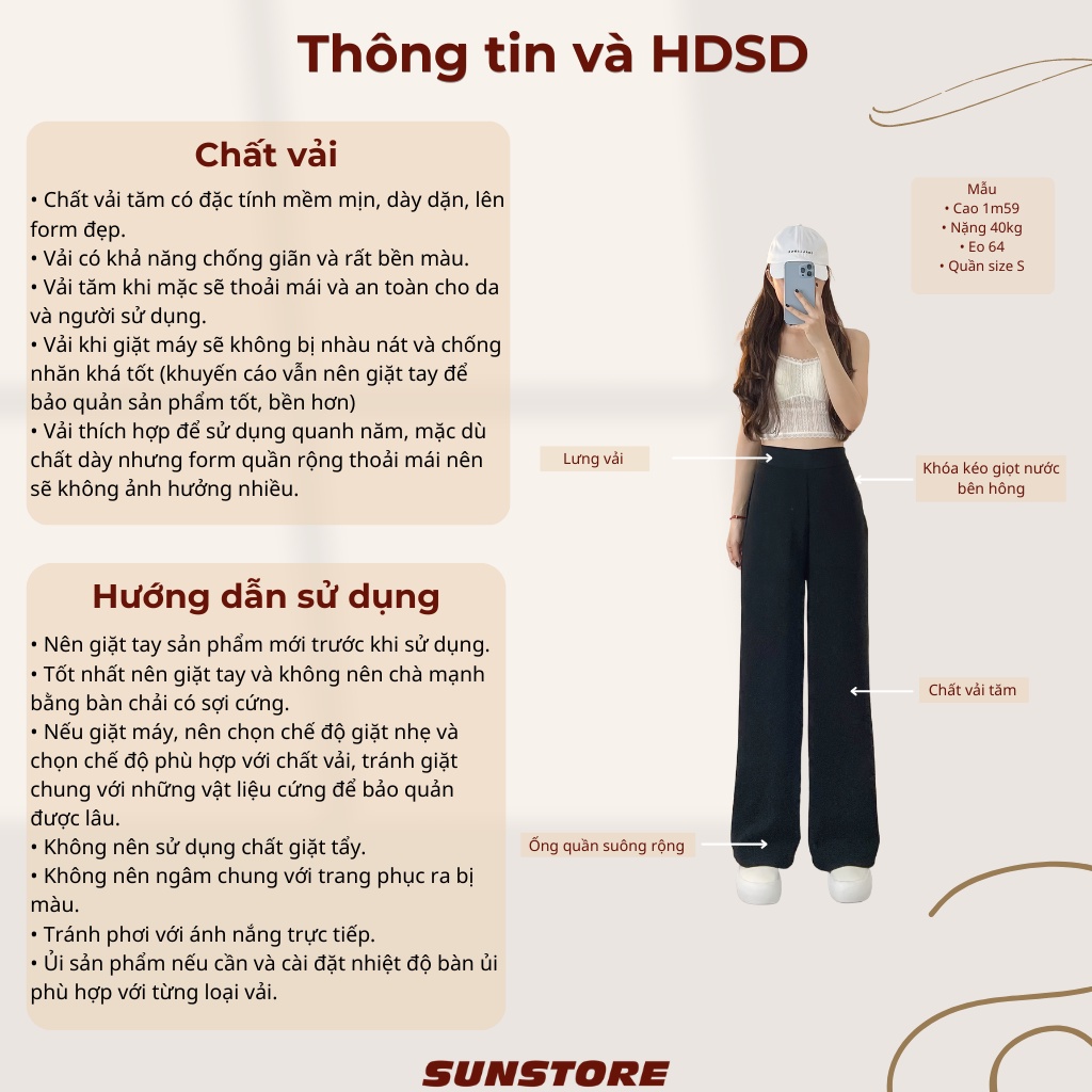 Quần ống rộng nữ lưng cạp cao vải culottes khoá sườn dáng suông dài chất dày màu đen be OriPant Q34 - Sunstore