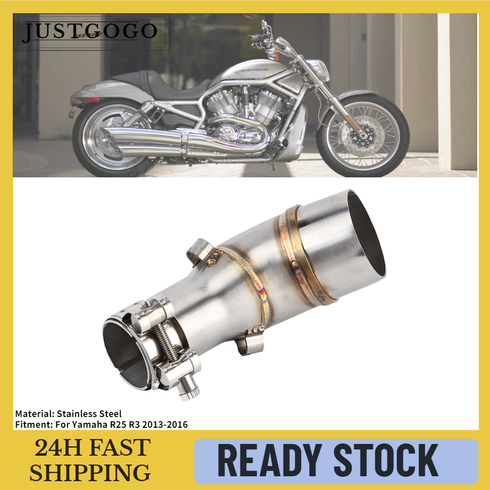 Justgogo 51mm Universal Motorcycle Exhaust Pipe Slip On Exhaust Middle Link Pipe Adapter Connector for R25 R3 2013-2016