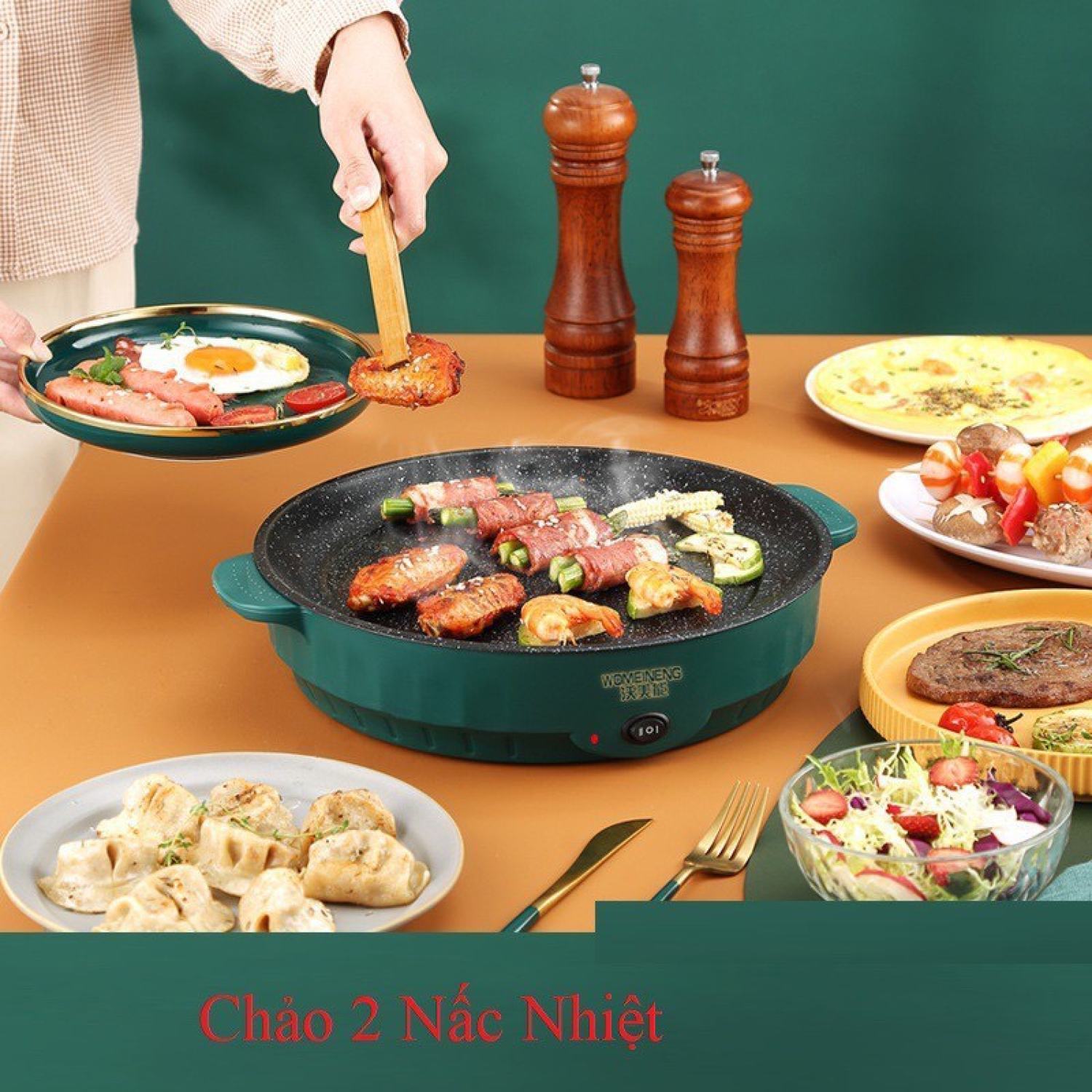 Chảo nướng điện đa năng size 26cm siêu chống dính Bếp nướng điện mini Hàn Quốc