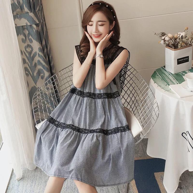 ĐẦM BẦU CARO PHỐI REN 3 TẦNG