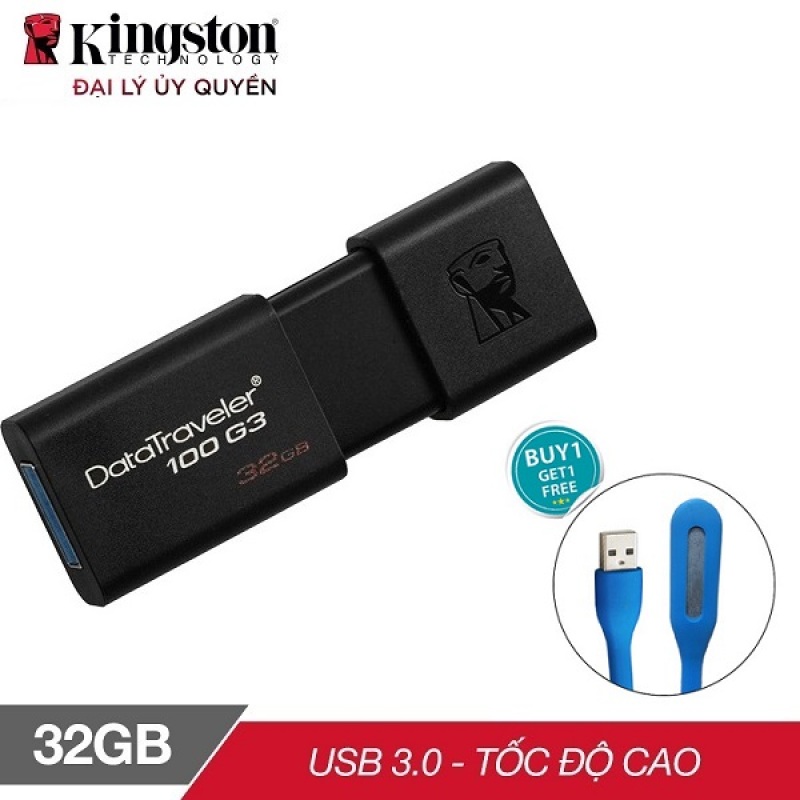 Bảng giá USB 32GB Kingston DataTraveler DT100G3 nắp trượt (Đen) tặng đèn LED USB - Hãng phân phối chính thức (PT) Phong Vũ
