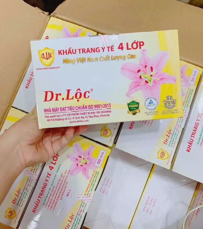 Khẩu trang y tế 4 lớp lọc kháng khuẩn Dr Lộc (Hộp 50 cái)