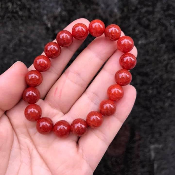 [HCM]VÒNG TAY ĐÁ  MÃ NÃO VÂN RỒNG ĐỎ 10LY