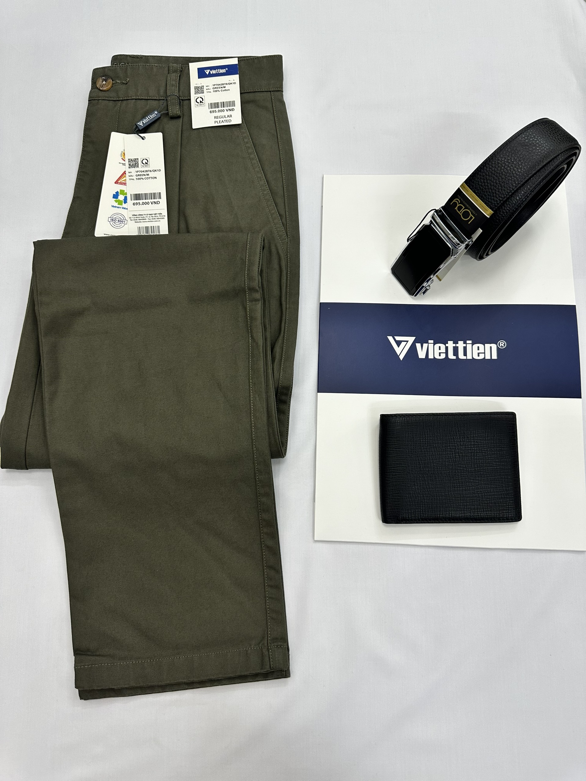 Quần kaki việt tiến 1 ly 1r7042 green có size lớn - 100% chĩnh hãng
