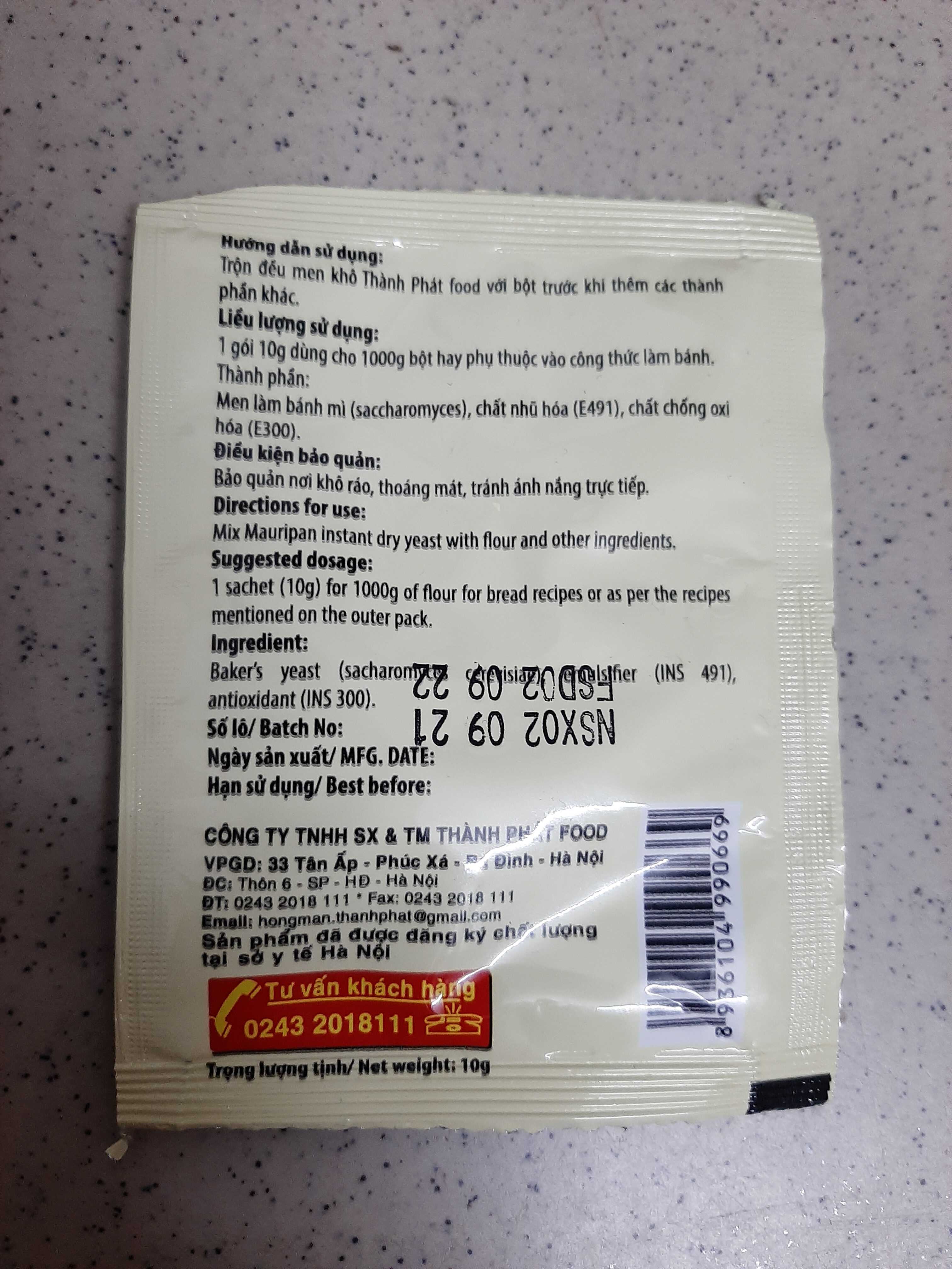 2 Gói Bột nở (Men nở) Thành Phát 10g
